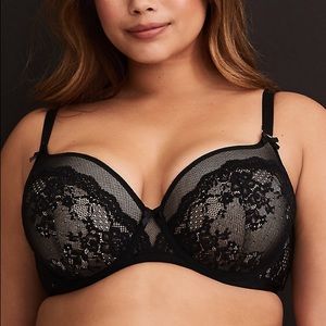 Torrid Nude & Black Lace Balconette Push Up Bra